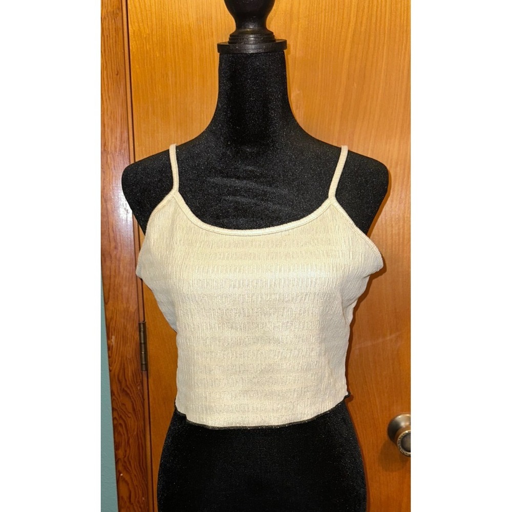 Shein Ivory Textured Ribbed Summer Festival Crop‎ Cami Tank Top Large